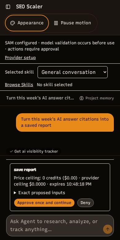 Screenshot: agent chat waiting on your approval