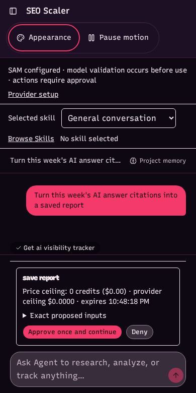 Screenshot: agent chat waiting on your approval