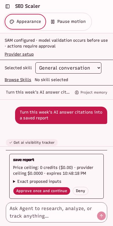 Screenshot: agent chat waiting on your approval