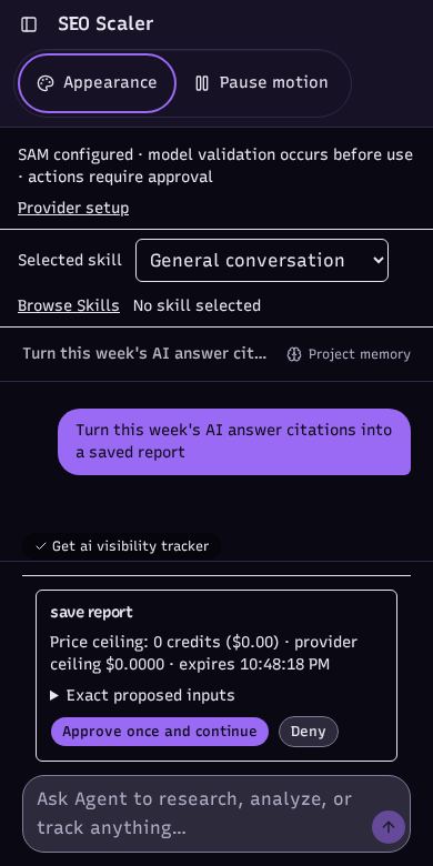 Screenshot: agent chat waiting on your approval