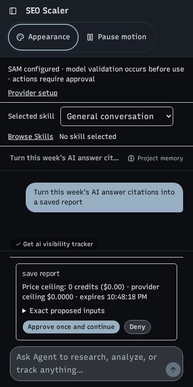 Screenshot: agent chat waiting on your approval