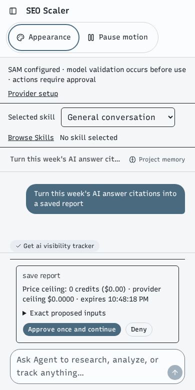 Screenshot: agent chat waiting on your approval