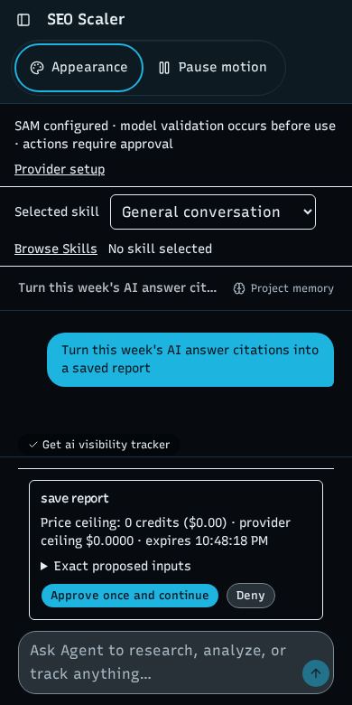 Screenshot: agent chat waiting on your approval