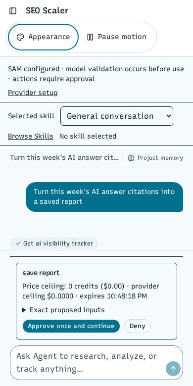 Screenshot: agent chat waiting on your approval